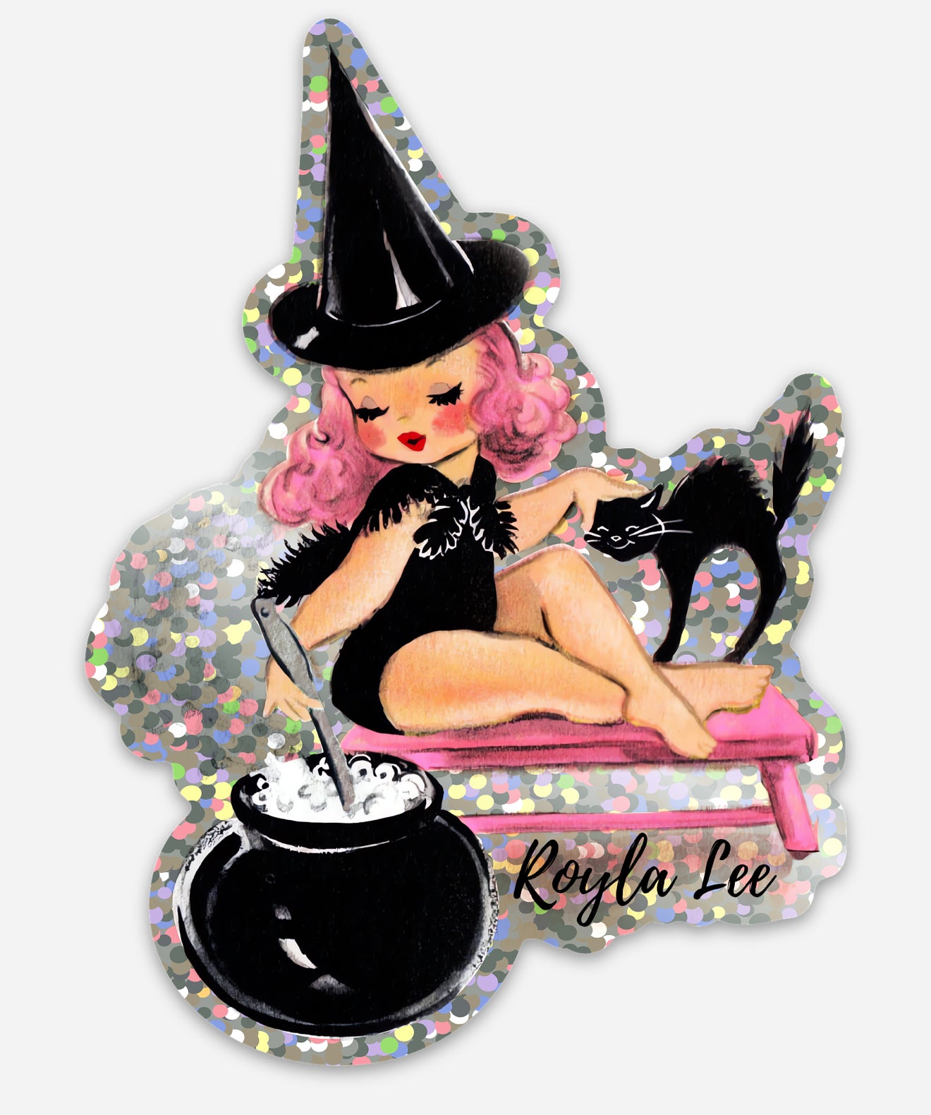 Cute Witch and Cat Sticker