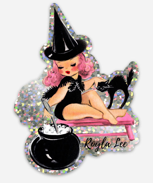 Cute Witch and Cat Sticker