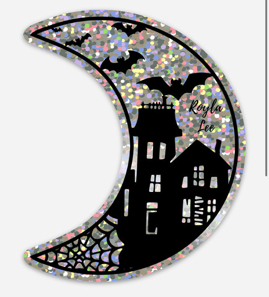 Haunted House Moon Sticker