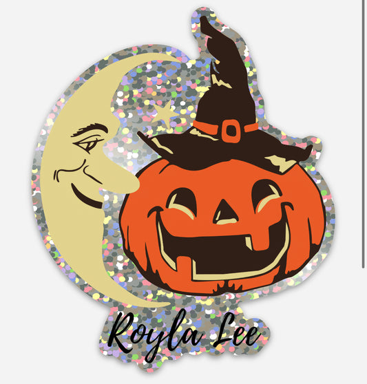 Pumpkin and Moon Sticker